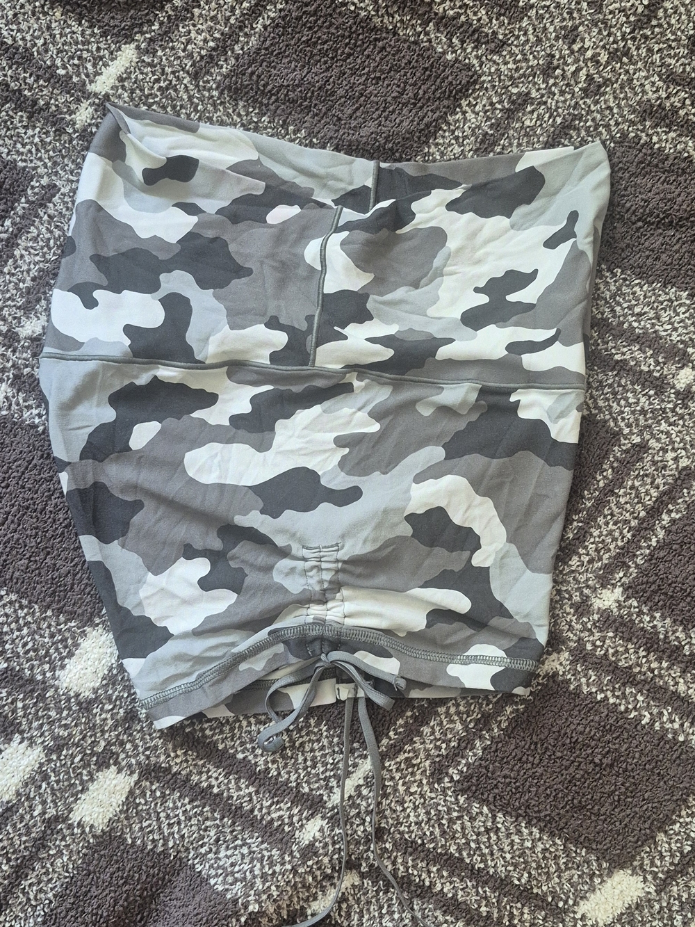aerie Gray & White Camo Drawstring High-Rise Athletic Shorts